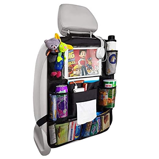 Car Back Seat Organizer Foldable Car Storage Organizer Car Seat Back Protectors with Hole for USB/Headphone/Charging Kick Mats Back Seat Protector with Touch Screen Tablet Holder Tissue Box
