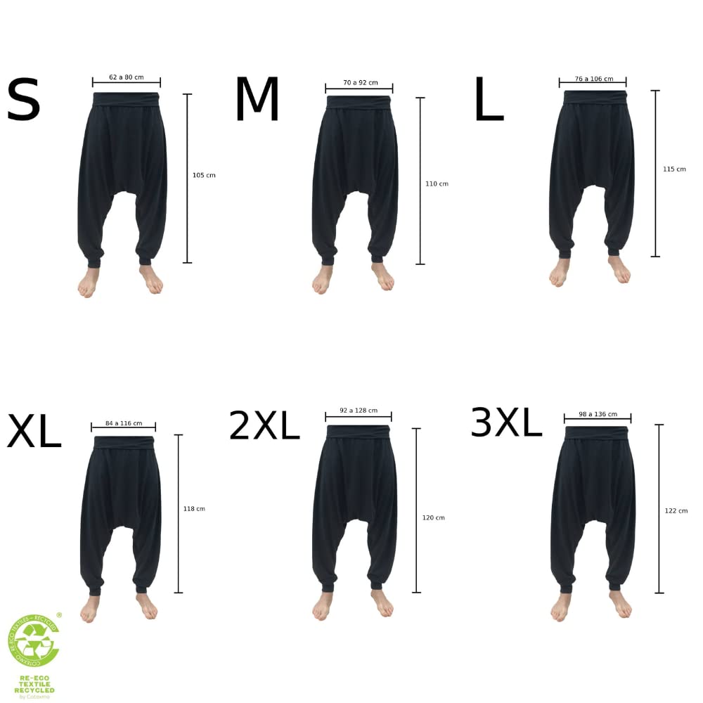 SAVARI | Pantalon de Sarouel | Modèle Turc | Coton recyclé | Pantalon Bouffant | Largeurs | Hippies | Pas de poches | Unisexe | Pour le Yoga et le Chi | Thaïlandais | Confortable |Couleur Noir | S-3XL