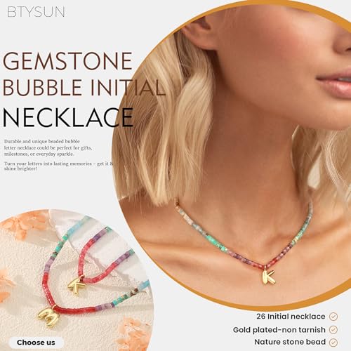 Beaded Initial Necklaces for Women Teen Girl Gifts Trendy Stuff Colorful Gemstone Choker Necklace with Bubble A-Z Stocking Stuffers for Teens Christmas Gifts for Her Birthday Summer Beach Jewelry for Daughter Sister Friend