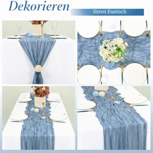 Pesonlook 24er Set Gaze-Tischläufer für Hochzeiten, 55 x 300 cm, Staubblau – Ansicht 5