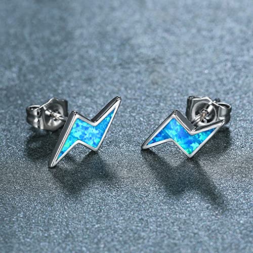 Opal Lightning Stud Earrings White Gold Plated Bolts Cartilage Piercing Stud Earring Trendy Jewelry Gifts For Women Girls Bbf Sensitive Ears (Blue Opal) #TOP3
