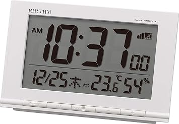 RHYTHM 8RZ193SR03 Fit Wave D193 Alarm Clock with Thermometer and Hygrometer White 3.7 x 5.7 x 1.6 inches 9.3 x 14.5 x 4.1 cm