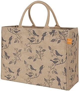 KAF Home Jute Market Tote Bag with Birds Print, Durable Handle, Reinforced Bottom and Interior Zipper Pocket, Generous capacity, 12.5" tall x 17" wide x 7" deep - Image 4
