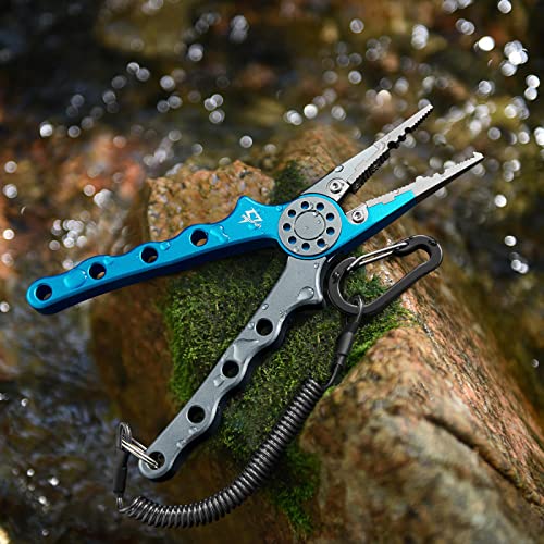 Piscifun Fishing Pliers with Sheath & Lanyard, Split Ring Tool, Braid Line Cutters, Hook Remover, Corrosion-Resistant Aluminum Fishing Gear for Men, Great Fishing Gift (Blue) by Piscifun - Image 7