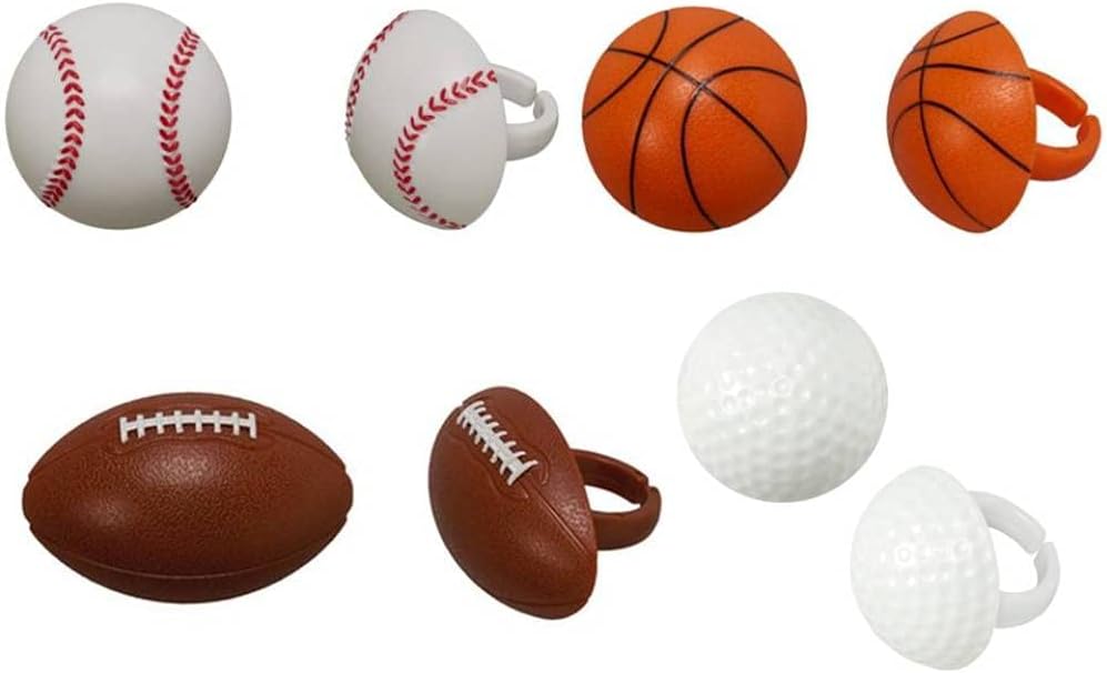 NCS Sports Balls - Baseball, Golf Ball, Football and Basketball Cake and Cupcake Ring Toppers, 24 Count