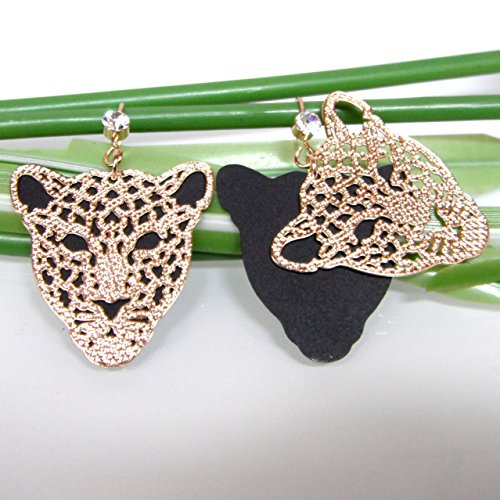 Navachi 18k Gold Plated Cheetah Hollow Leopard Head Crystal 2-layer Dangle Drop Earrings4