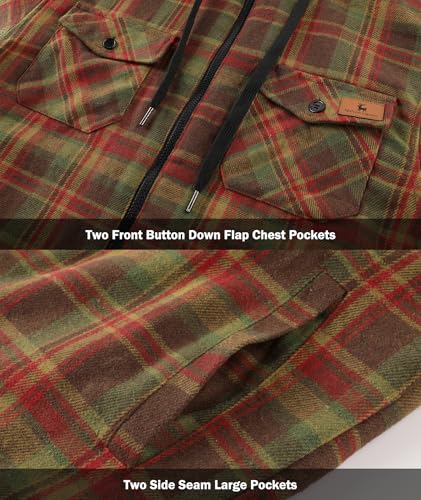 Image of V VALANCH Men's Flannel Shirt Jacket with Hood Fleece Lined Plaid Jacket Zip Up Winter Warm Coat