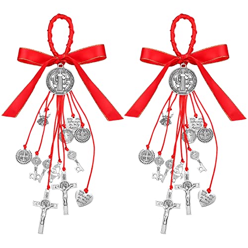Xinnun 2 Pcs Saint Benedict Medal Protection from Evil Blessing Charm Catholic Saint Benito Medalla Handmade Jewelry Charms for Women Men Car Gift