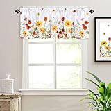 ASPMIZ Spring Summer Floral Valances for Windows Kitchen, Farmhouse Style Valances Short Curtains for Small Window, Country Window Treatments Rod Pocket for Bathroom Cafe Decor , 52'W x 18'L, 1 Panel
