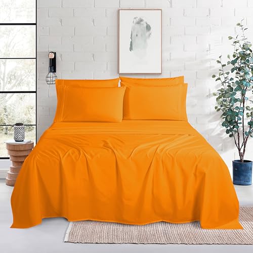 Image of Mocassi Luxury 4-Piece Sheet Set, Ultra Soft 1800 Premium Hotel Quality Microfiber Sheet Set, Fits Mattresses Up to 18 to 24 Inches Extra Deep Pocket - Breathable and Secure Fit, Twin XL, Orange
