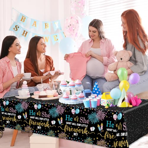 Image of Juweked 3Pcs Gender Reveal Table Cloths Fireworks 4th of July Tablecloth Plastic He or She Table Cloth Rectangle Gender Reveal Table Decorations Independence Day Tablecloth Baby Shower Table Cover