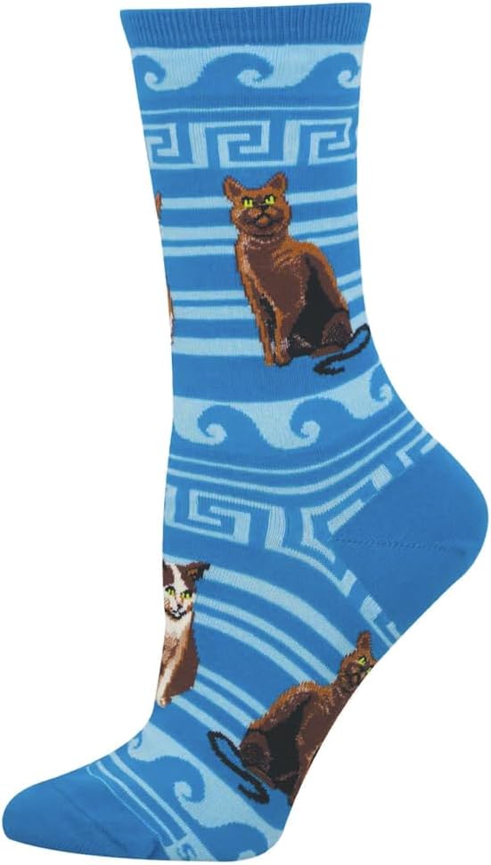 Socksmith Women's Greek Cats Crew Socks, Blue