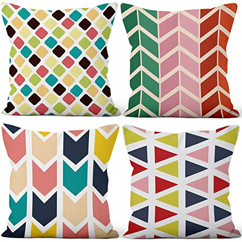 Aoihrraan 22 x 22 Inch Cushion Covers Colorful Arrow Geometric Pattern Square Soft Short Plush Throw Pillow Covers Home Decor For Living Room Sofa Outdoor Patio Garden Couch Car, 55x55cm Set of 4