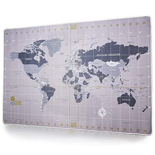 Preisvergleich Produktbild digitCUBE Schreibtischunterlage Weltkarte Deutsch 90x60cm - Schreibunterlage für Schreibtisch - XXL Unterlage Silber