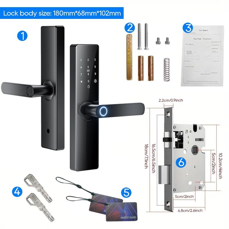 Tuya App WiFi Digital Electronic Smart Door Lock, with Fingerprint Smart Card Password Key Unlocking, Safe and Convenien - Additional View