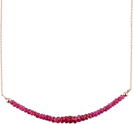 InfiinityGemsArt Burmese Ruby Necklaces For Women Natural Gemstone Handmade Beaded Jewelry, July Birthstone, Chakra Healing Crystals,14K Rose Gold Plated 925 Sterling Silver Chain 18 inch