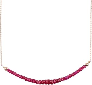InfiinityGemsArt Burmese Ruby Necklaces For Women Natural Gemstone Handmade Beaded Jewelry, July Birthstone, Chakra Healing Crystals,14K Rose Gold Plated 925 Sterling Silver Chain 18 inch