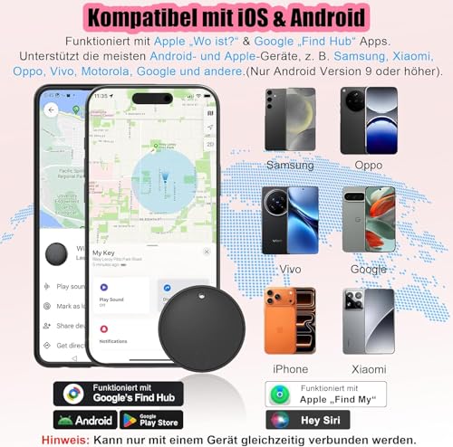 2026 Air Tracker Smart Tag für Android & iOS-4er Pack, Neu Dual-System Bluetooth Tracker kompatibel mit Apple Wo ist? & Android Google Find Hub, Schlüsselfinder für Schlüssel/Geldbörse/Fahrrad/Koffer
