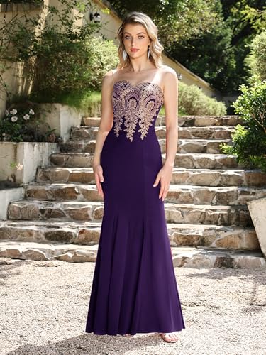 Image of Prom Dress for Women 2025 Gold Lace Applique Long Sheer Illusion Mermaid Formal Dresses Evening Gown