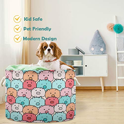 Image of visesunny Collapsible Large Capacity Basket Funny Pig Cartoon Animal Clothes Toy Storage Hamper with Durable Cotton Handles Home Organizer Solution for Bathroom, Bedroom, Nursery, Laundry,Closet