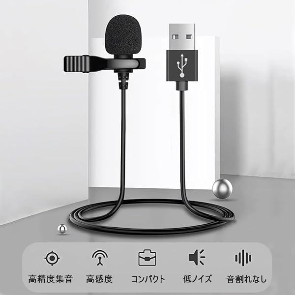 ピンマイク クリップ式 ミニマイク カメラ 録音 ゲーム ライブ配信 USB 有線 小型 全方向性 録音/会議/カラオケ/インタビュー用マイク PC/タブレット対応 - 2