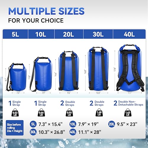 MARCHWAY Floating Waterproof Dry Bag Backpack 5L/10L/20L/30L/40L, Roll Top Sack Keeps Gear Dry for Kayaking, Rafting, Boating, Swimming, Camping, Hiking, Beach, Fishing (Dark Blue, 30L) - Thumbnail 4