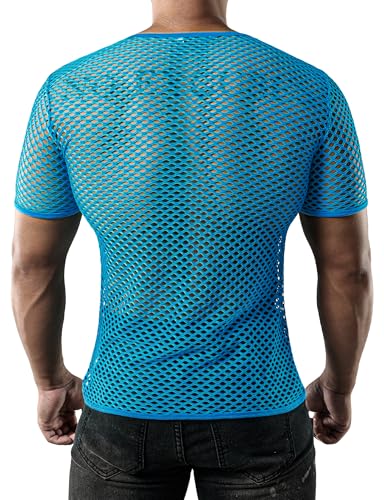 JOGAL Men's Mesh Fishnet Fitted Short Sleeve Muscle Top3