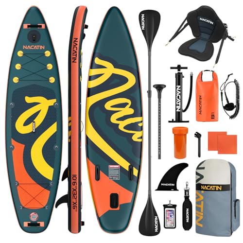 10'6' Aufblasbares Stand-Up-Paddle-Board mit Kajak-Umrüstsatz, Komplettes SUP-Set für Erwachsene, mit Einzel-/Doppelpaddel, Kajaksitz, Rucksack und weiteren Zubehörteilen
