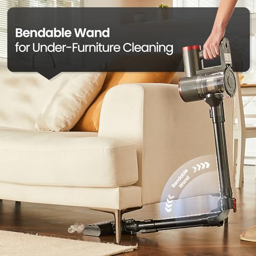 Cordless Vacuum Cleaner with Bendable Wand, Lightweight Stick Vacuum for Home Hardwood Floor Carpet Pet Hair, 6 in 1 Handheld Vacuum, LED Display, LED Headlight, Self-Standing, Rechargeable