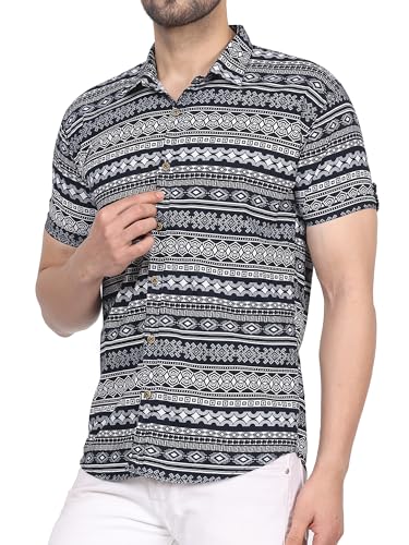 Image of CVC Fashion Men's Printed Button-Down Shirt - Aesthetic Regular Fit Half Sleeve Casual Shirt for Men, Ideal for Summer & Beach Wear