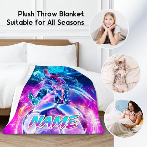 Soccer Blanket Gifts, Personalized Boys Blankets with Name, Custom Sports Theme Throw, Warm Flannel Throw for Kids, 30"x40"