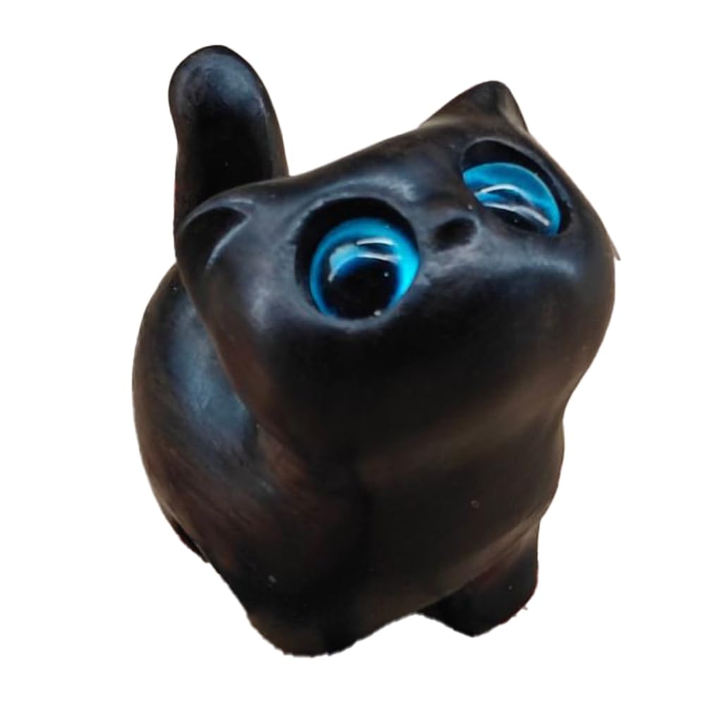 CTRLZS Charming Wooden Kitten Figurine - Handcrafted Cat Decor,Wooden Carving Cute Cartoon Simple Kitten Ornaments Black
