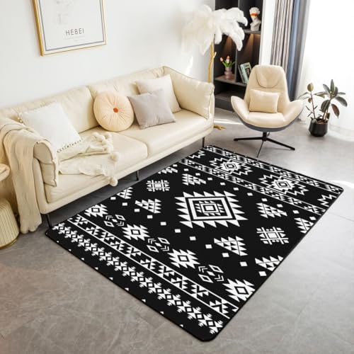 Loussiesd Alfombra de área azteca del suroeste caqui 150 x 200 cm, poliéster, alfombra bohemia occidental para sala de estar, dormitorio, decoración geométrica, vintage, alfombra bohemia tribal para