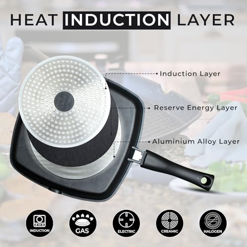 28cm Non-Stick Griddle Pan for Induction Hobs - Marble Coating - Image 2