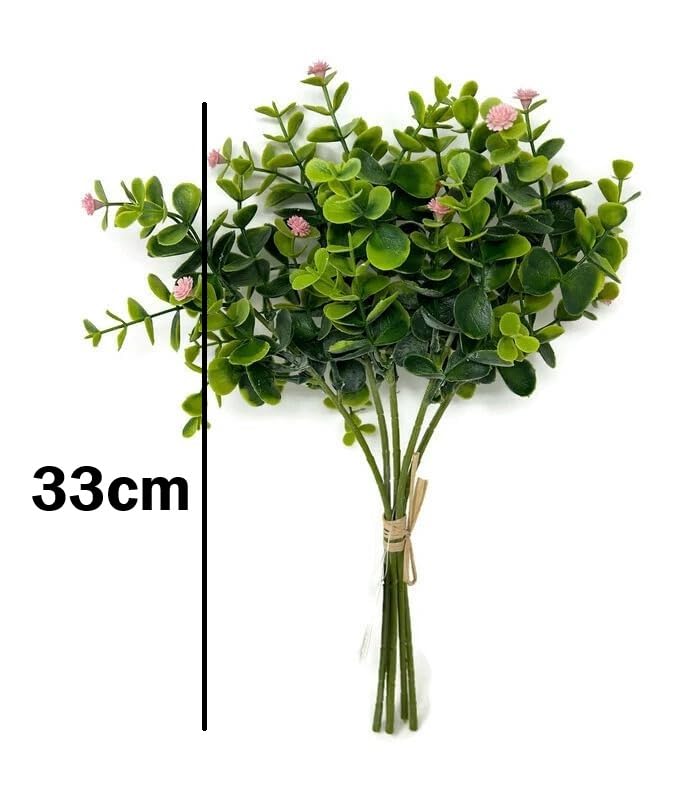Image of Artificial Eucalyptus Bouquet with Baby Breath Pink Flowers - 6 Stems Faux Greenery Bunch, 33cm Height for Home, Office, Wedding & Party Decoration (Vase not Included)