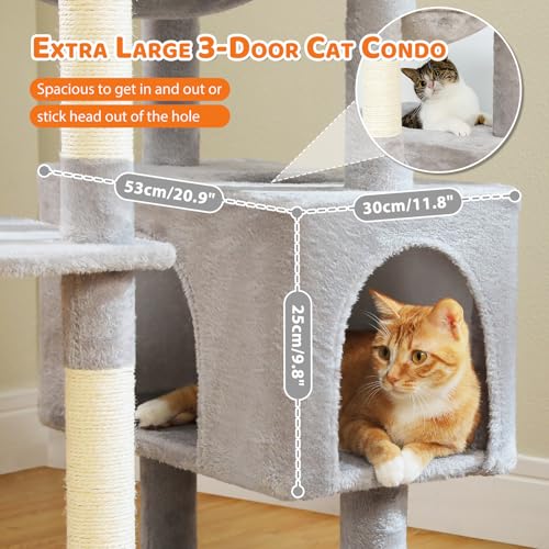 Image of PAWZ Road Large 72 Inch Cat Tree and Tower for Indoor Cats - With Sisal-Covered Scratching Posts, Padded Perches, Condos, and Basket - Gray