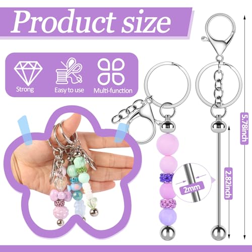 Image of 12 Pack Beadable Keychain Bars DIY Blank Beadable Keychains Creative Customized Keychains Bar Keychain Making Kit for Women Man Jewelry Making Gift