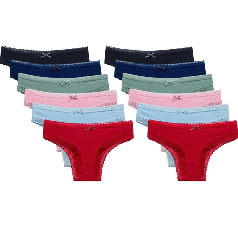 12 PCS SET Women Cotton Briefs Low Waist Underwear Comfortable Underpants Soft Panties