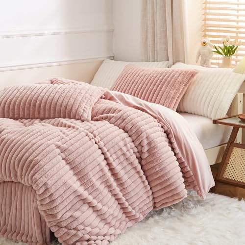 Winter Plüsch Bettwäsche 200x220 Rosa Warme Flauschig Flanell Kunstfell – Ansicht 2