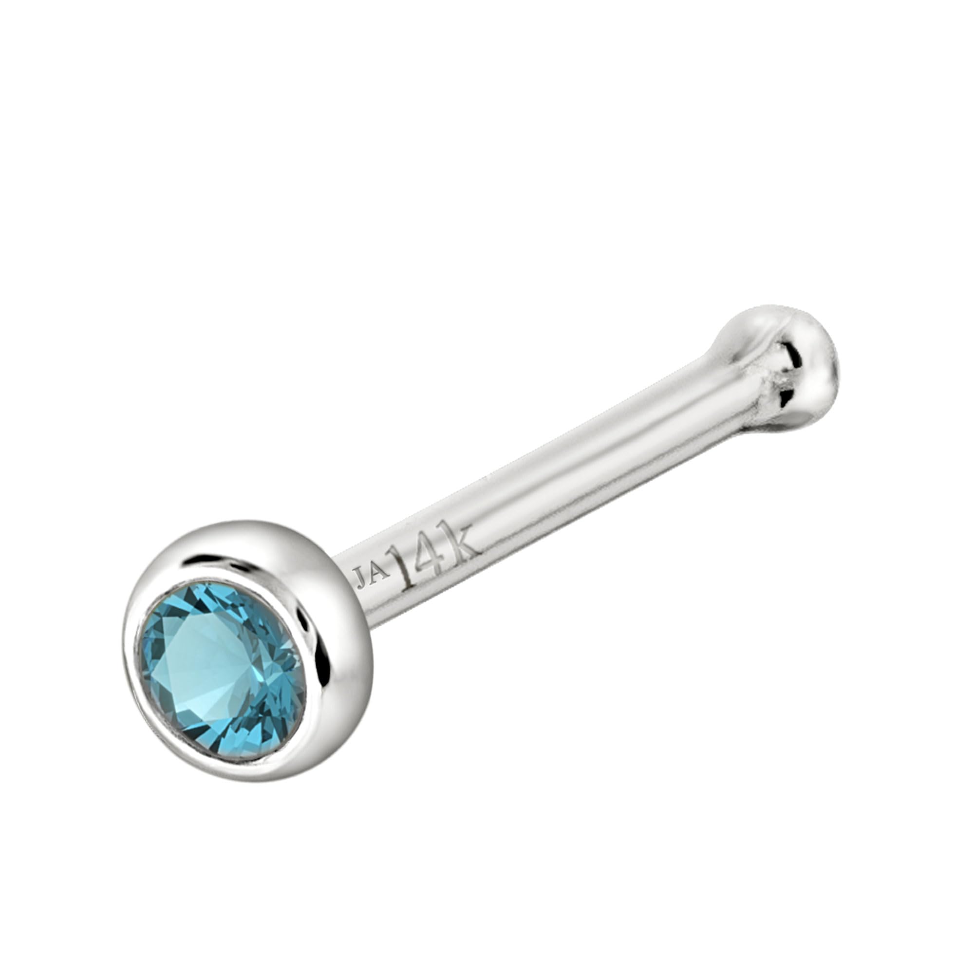 Jewelry AvalancheSolid 14K Gold Ball-end Stud Bezel Set Blue Topaz 22G Nose Bone Nose Stud - 14K White Gold / 14K Yellow Gold December Birthstone Nose Ring Stud