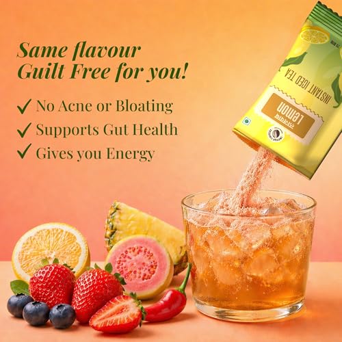 Image of Impulse Coffees Guilt Free Iced Tea Powder - Assorted Variety Pack | 5 Flavors - Lemon, Blueberry, Strawberry, Pineapple, Guava Chilli | Zero Refined Sugar | Vitamin C & B-Complex | 20g X 5 Sachets | 100g
