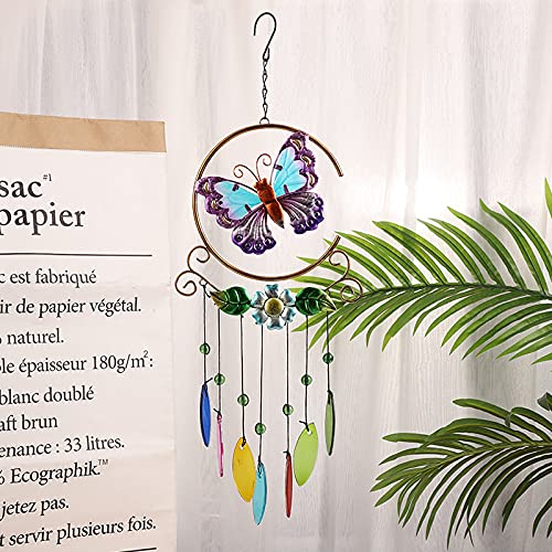 FLCSIed Carillon à Vent En Forme De Papillon - Unique - En Verre Teinté - Attrape Le Soleil - Décoration