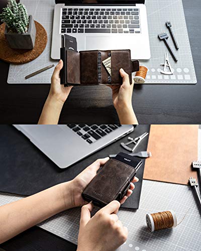 Image of VULKIT Credit Card Holder RFID Blocking Leather Automatic Pop Up Wallet Magnetic Wallet Double Card Case for Men and Women