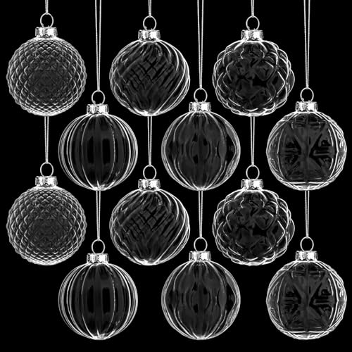 Jenaai 12 Pcs 2.36 Inch Clear Glass Christmas Ball...
