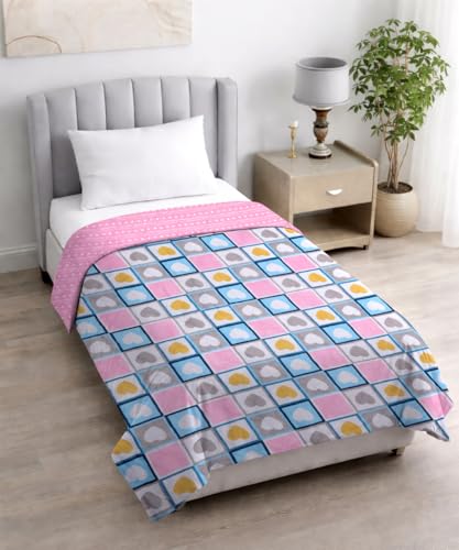 BENAVJI 220 GSM 100% Cotton Microfibre Reversible Comforter AC Blanket for Summer/Winter/Quilt Soft Breathable Floral Print Duvet Single Bed Size 144x220 CM