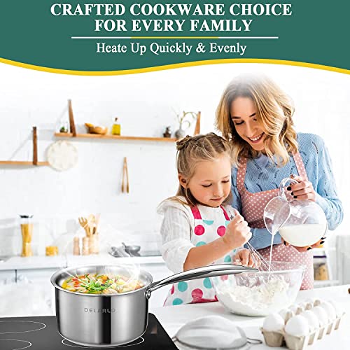 DELARLO Tri-Ply Stainless Steel Saucepan set With Lid 1.0QT And 2.5QT, Small Pot, Induction Cooking Pot Home Kitchen Sauce Pan,Dishwasher Safe & Oven Safe(Detachable Handle) - Thumbnail 6