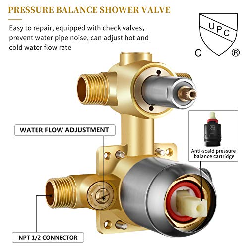 ESNBIA Shower System Brushed Nickel,10 Inches Shower Faucets Sets Complete (Shower Valve Included) Rain Shower Head Systems Wall Mounted Shower Combo Set for Bathroom All Metal