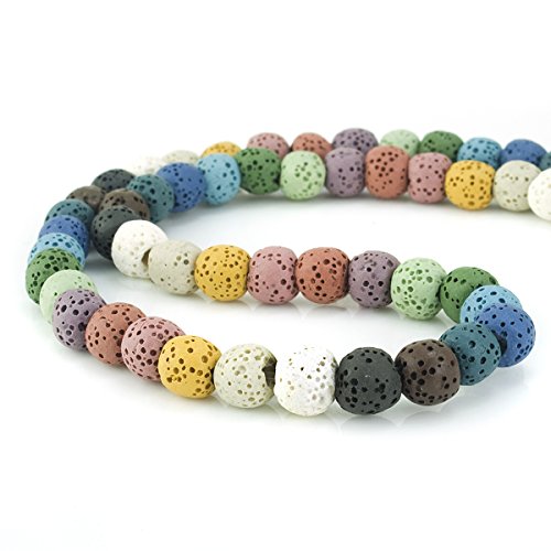 Image of BEADNOVA 8mm Color Lava Beads Natural Crystal Stone Gemstone Round Loose Energy Healing Beads for Jewelry Making (8mm, 48-50pcs, Mix Color)