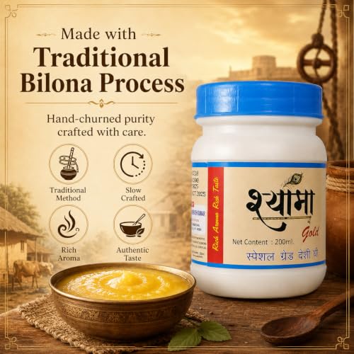 Image of SHYAMA GHEE Desi Buffalo Ghee 200 ML | Traditional Method Buffalo Ghee | Pure and Natural Nutritious Ghee with Rich Aroma (Pack of 1, 200 ML)
