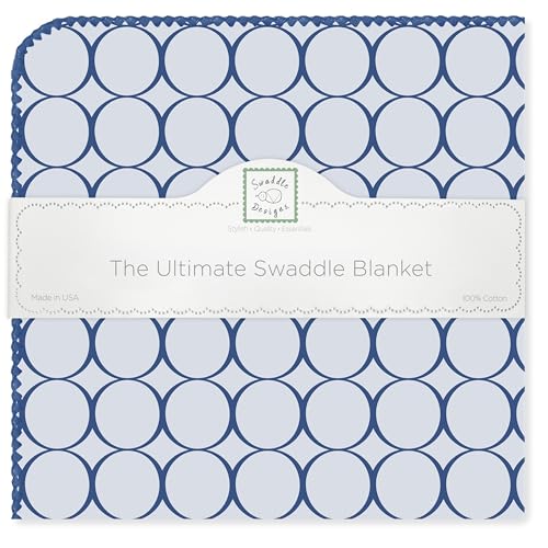 Image of SwaddleDesigns Large Receiving Blanket, Ultimate Swaddle for Baby Boys, Softest US Cotton Flannel, Best Shower Gift, Made in USA, True Blue Jewel Tone Mod Circles (Mom's Choice Award Winner)